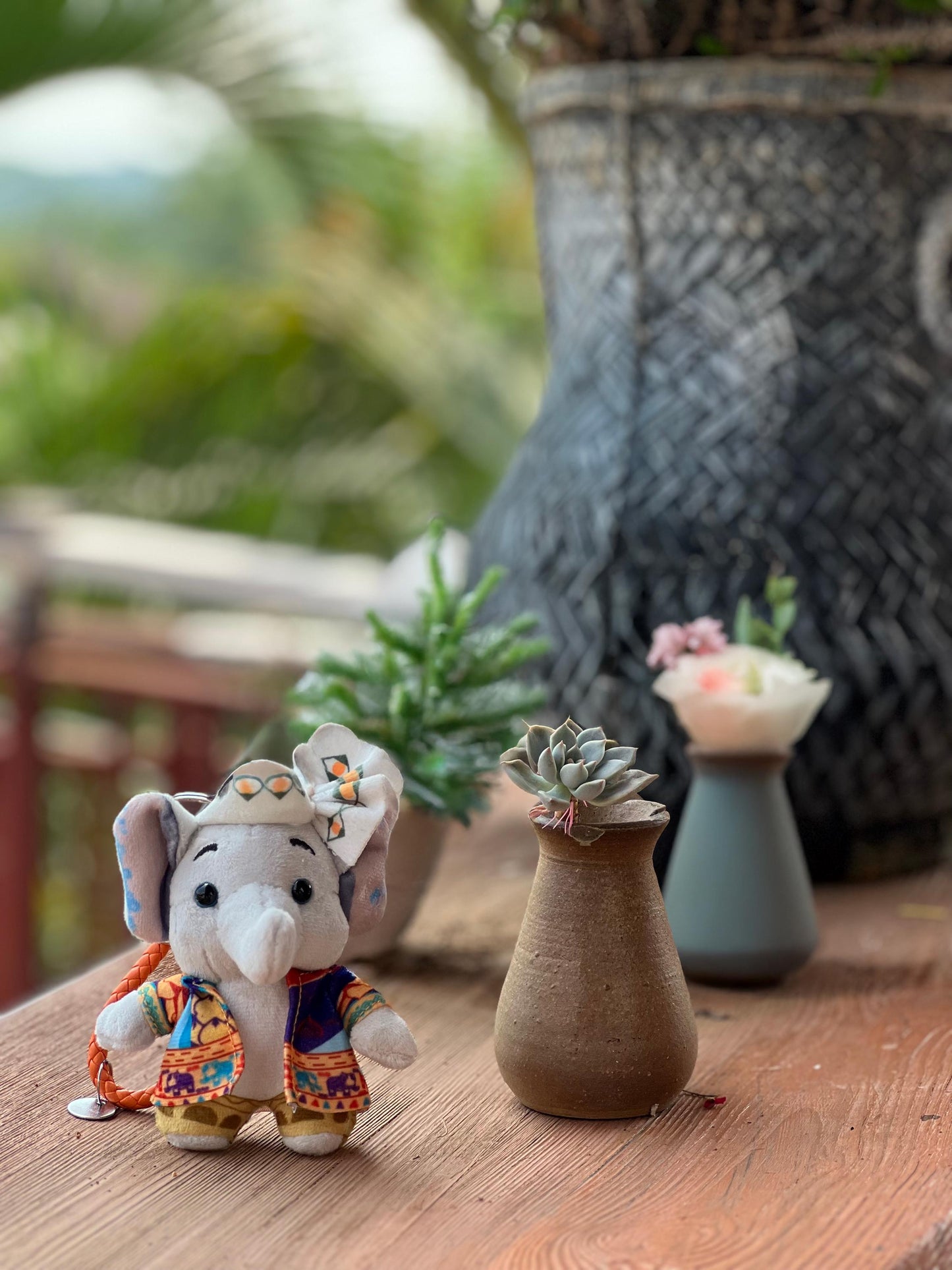 Handmade Royal Elephant Plushie Keychain with Ethnic Characteristics, Unique Stuffed Elephant Doll Keychain with Strap