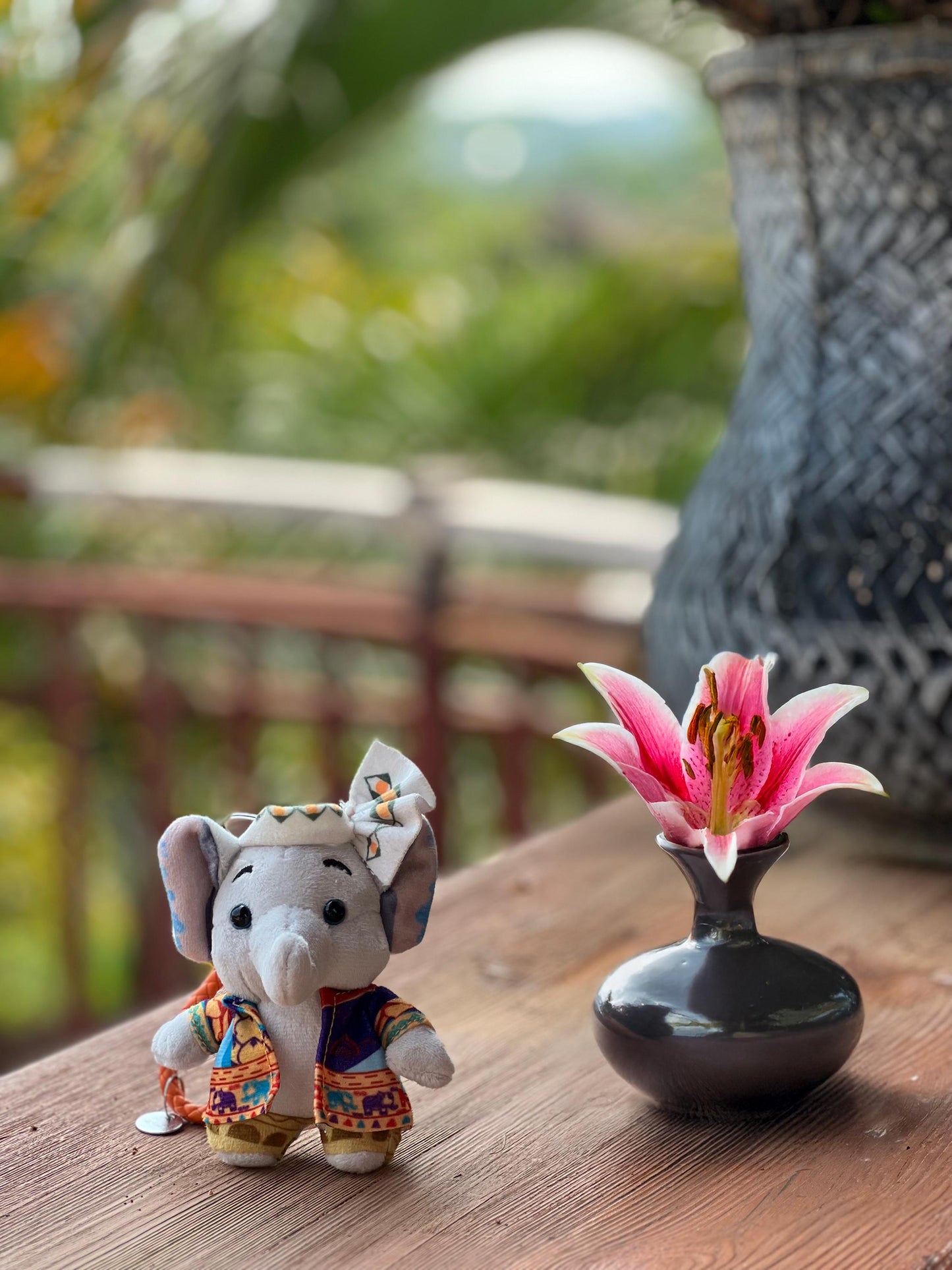 Handmade Royal Elephant Plushie Keychain with Ethnic Characteristics, Unique Stuffed Elephant Doll Keychain with Strap