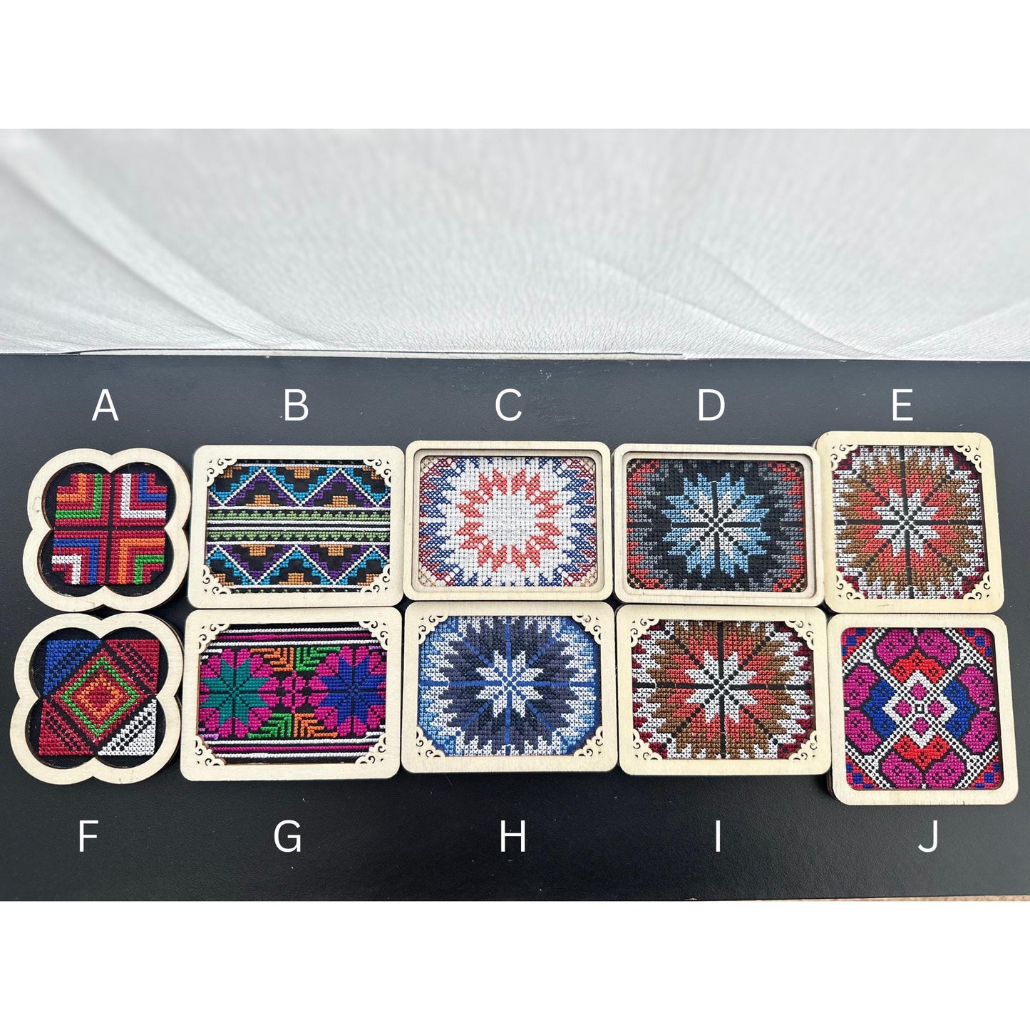 Hand Embroidered Fridge Magnets Set - Colorful Cross Stitched Refrigerator Magnets, Laptop Magnets, Floral Pattern Magnet