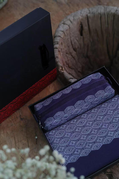 Natural Plant Dyed Cotton Notebook & Pen Case Kit with Octagonal Flower Pattern, Unique Pattern Office Kit Blue, Graduation Gift Combo