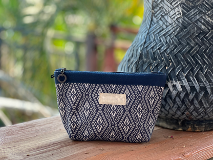 Natural Plant Dye Cotton Cosmetics Bag with Octagonal Flower Pattern, Unique Pattern Storage Bag, Zipper Handbag, Toiletry Bag