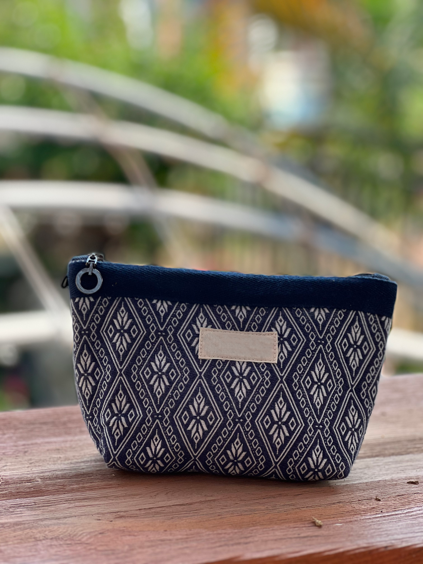 Natural Plant Dye Cotton Cosmetics Bag with Octagonal Flower Pattern, Unique Pattern Storage Bag, Zipper Handbag, Toiletry Bag
