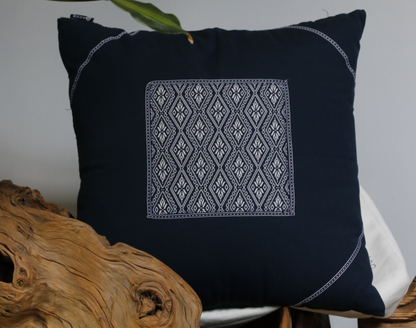 Natural Plant Dyed Cotton Cushion Case with Octagonal Flower Pattern, Unique Floral Pattern Pillowcase Blue, Throw Pillow Cover