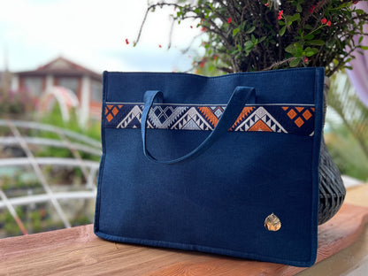 Handmade Natural Plant Dyed Cotton Briefcase with Octagonal Flower Pattern, Unique Pattern Handbag, Shoulder Bag for MacBook 13" Laptop