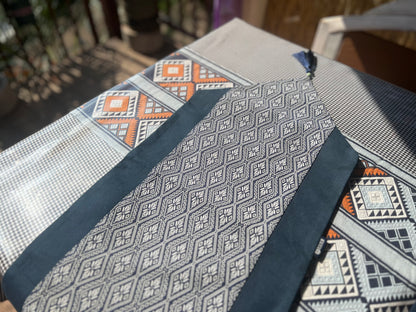 Natural Plant Dyed Cotton Table Runner & Coaster Kit with Octagonal Flower Pattern, Unique Pattern Tableware Kit Blue, Anniversary Tableware