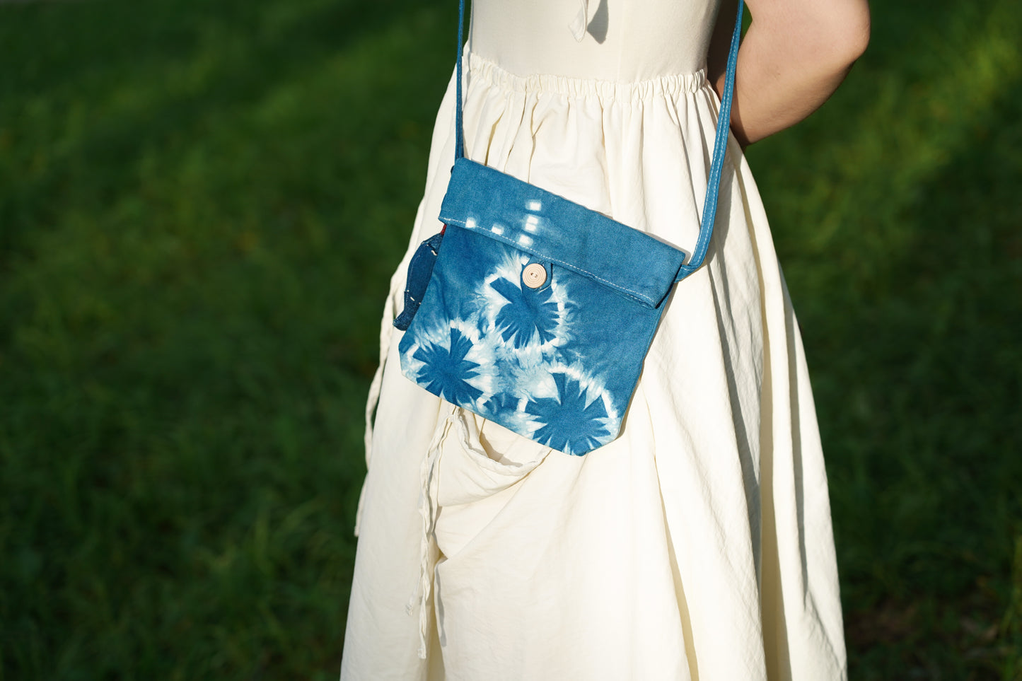 Natural Plant Dyed Cotton Crossbody Bag, Unique Pattern Shoulder Bag