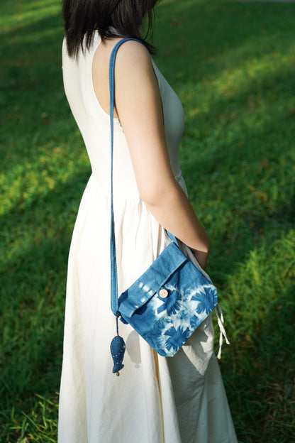 Natural Plant Dyed Cotton Crossbody Bag, Unique Pattern Shoulder Bag