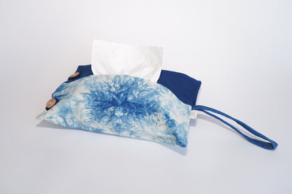 Natural Plant Dyed Cotton Tissue Holder, Unique Pattern Tissue Box Case with Strap, Tableware