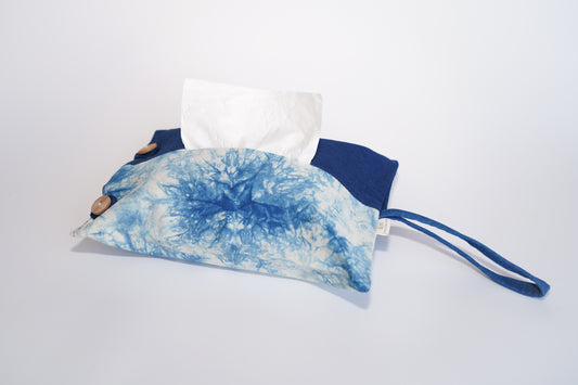 Natural Plant Dyed Cotton Tissue Holder, Unique Pattern Tissue Box Case with Strap, Tableware