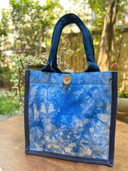 Tie Dye Linen Handbag with Button Closure, Top Handle Bag for Women