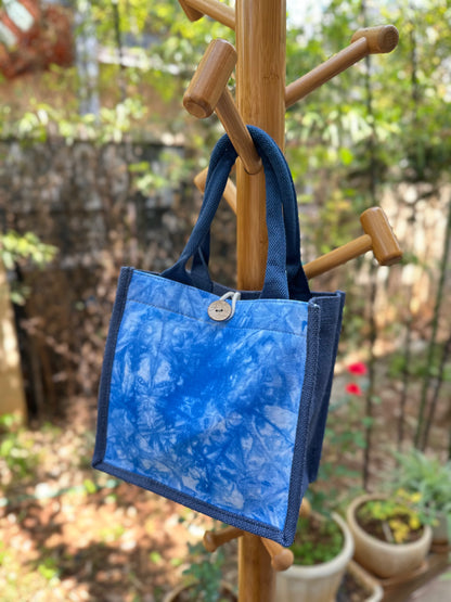 Tie Dye Linen Handbag with Button Closure, Top Handle Bag for Women