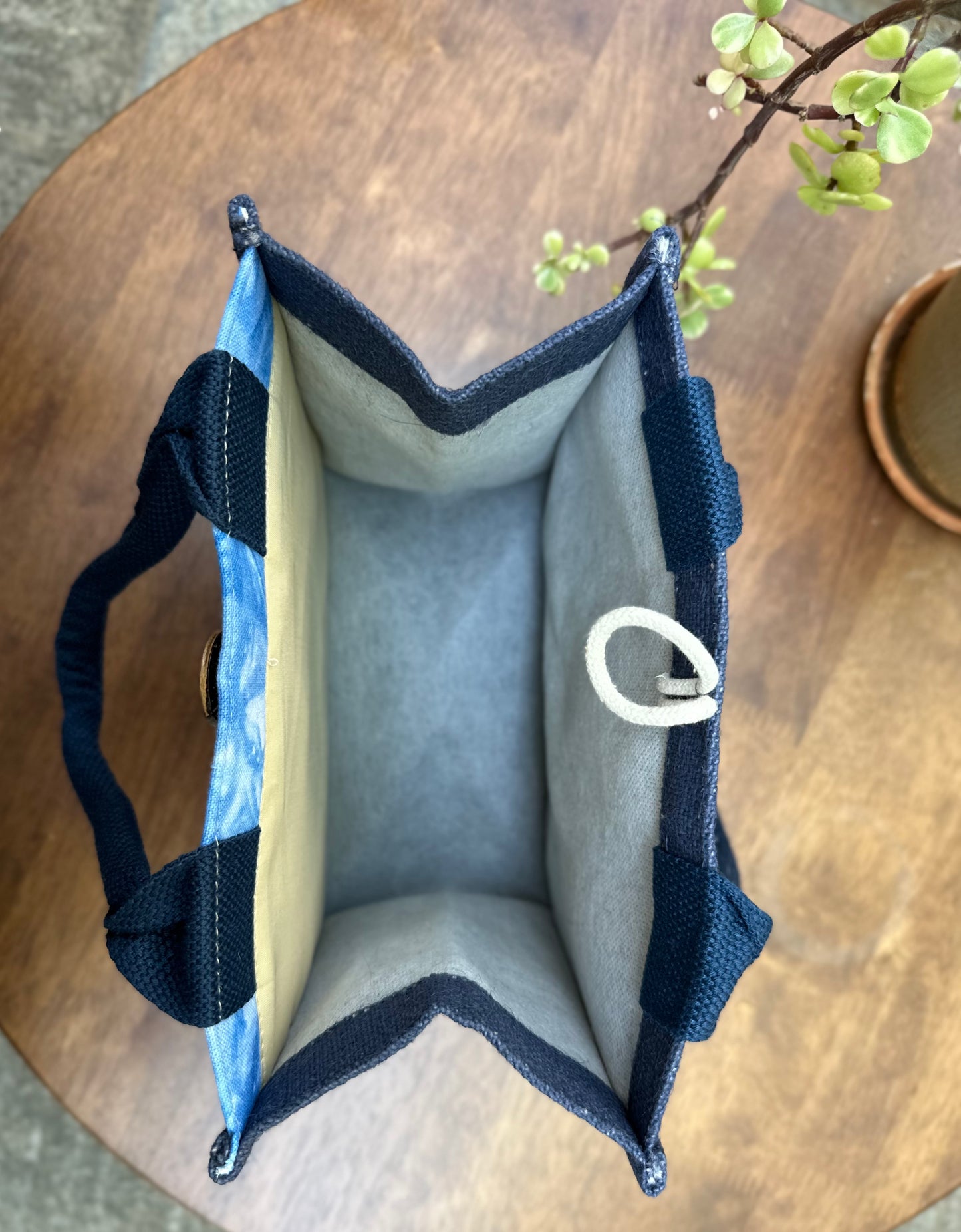 Tie Dye Linen Handbag with Button Closure, Top Handle Bag for Women