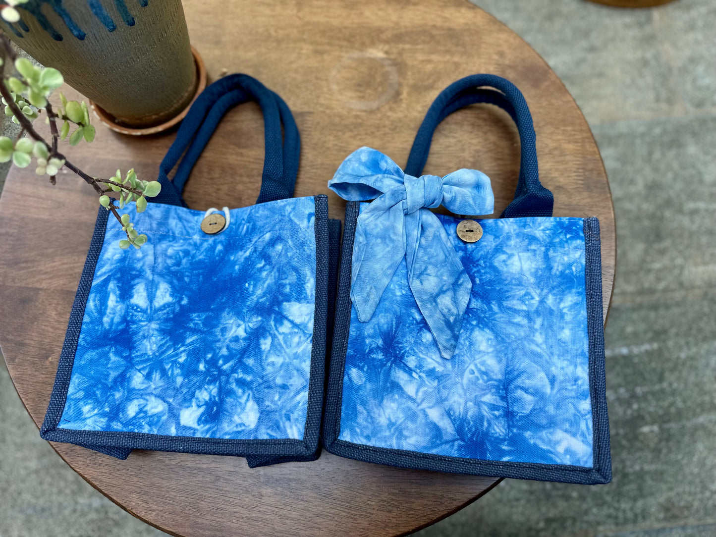 Tie Dye Linen Handbag with Button Closure, Top Handle Bag for Women