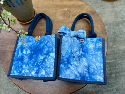 Tie Dye Linen Handbag with Button Closure, Top Handle Bag for Women