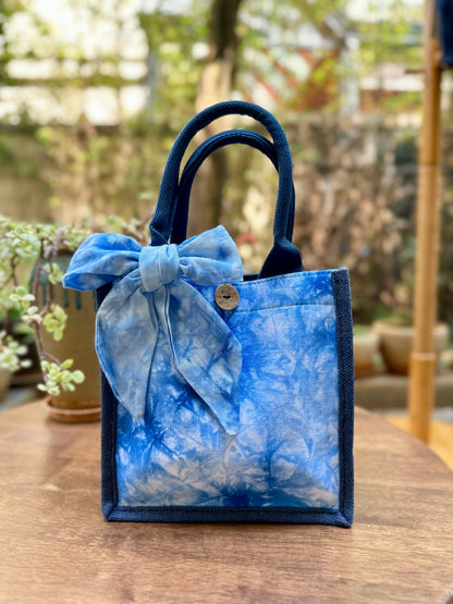 Tie Dye Linen Handbag with Button Closure, Top Handle Bag for Women