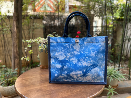 Tie Dye Linen Tote Bag with Button Closure, Top Handle Bag for Women, Handbag