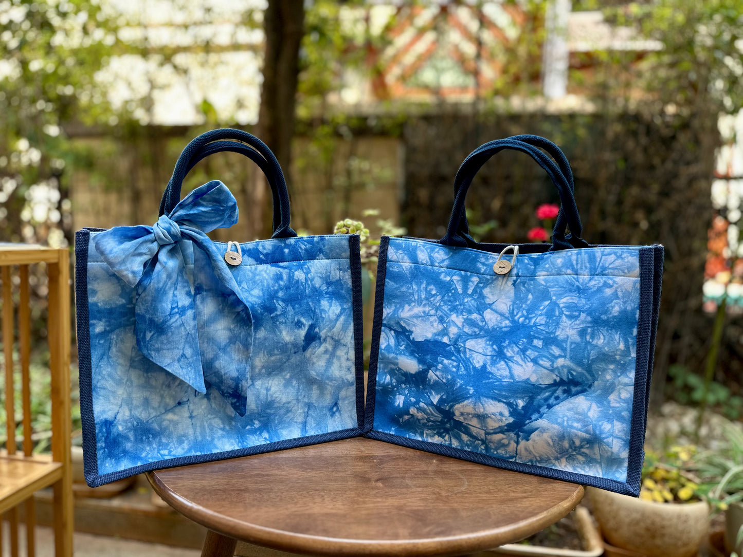 Tie Dye Linen Tote Bag with Button Closure, Top Handle Bag for Women, Handbag