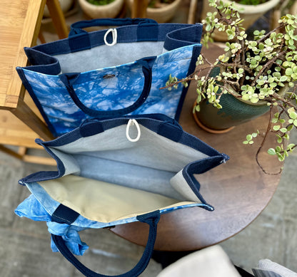 Tie Dye Linen Tote Bag with Button Closure, Top Handle Bag for Women, Handbag