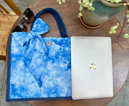 Tie Dye Linen Tote Bag with Button Closure, Top Handle Bag for Women, Handbag