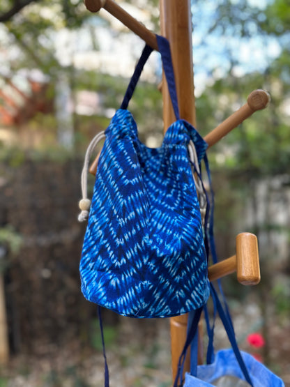Tie Dye Linen Straw Bag, Handbag Pouch Blue, Top Handle Bag, Crossbody Bag
