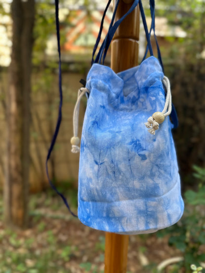 Tie Dye Linen Straw Bag, Handbag Pouch Blue, Top Handle Bag, Crossbody Bag