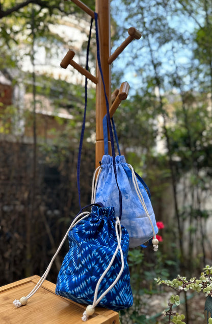 Tie Dye Linen Straw Bag, Handbag Pouch Blue, Top Handle Bag, Crossbody Bag