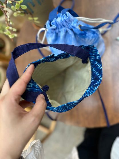 Tie Dye Linen Straw Bag, Handbag Pouch Blue, Top Handle Bag, Crossbody Bag