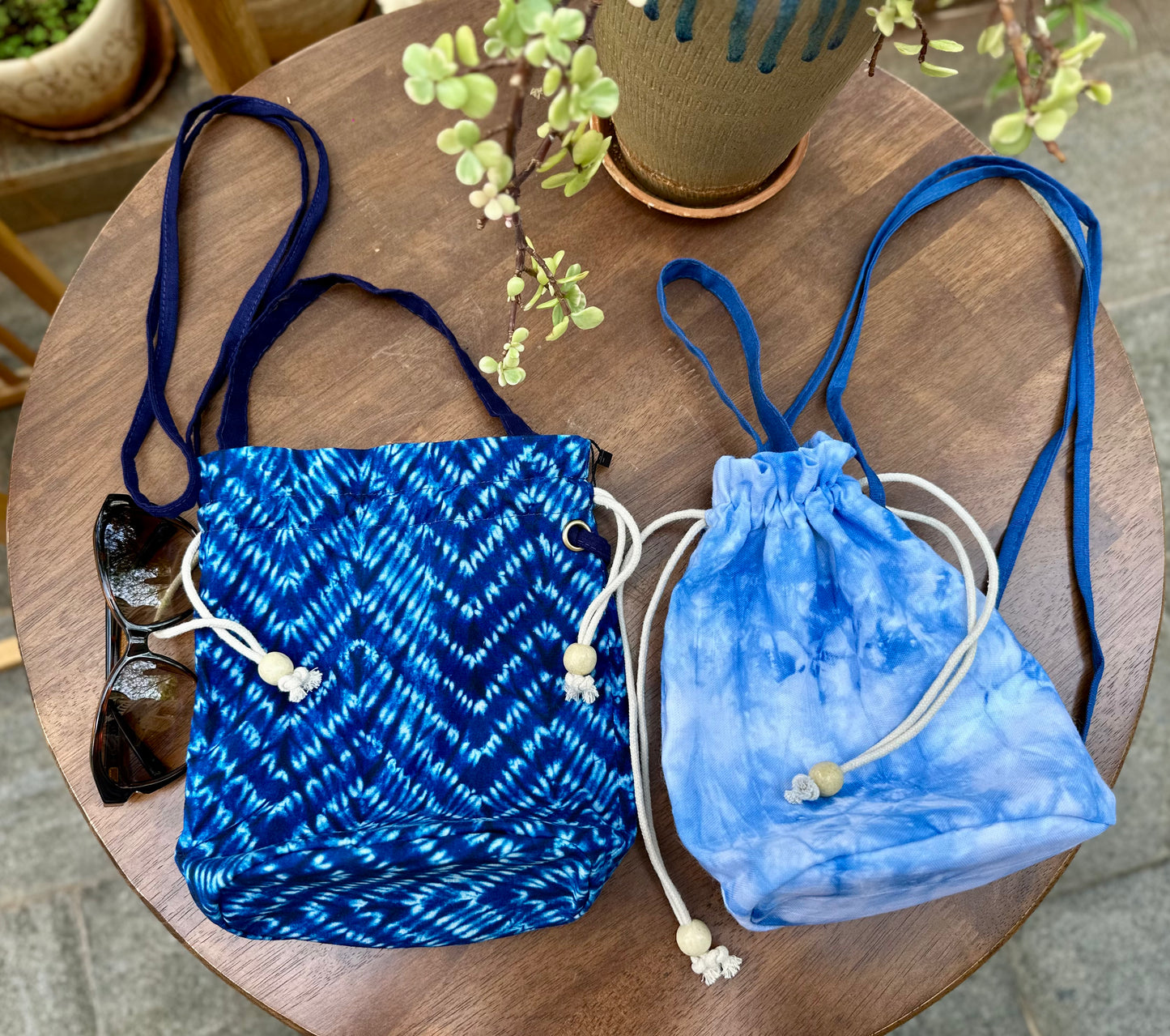 Tie Dye Linen Straw Bag, Handbag Pouch Blue, Top Handle Bag, Crossbody Bag