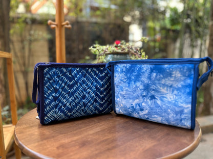 Tie Dye Linen Cosmetic Bag with Zipper, Handbag with Strap, Crossbody Bag