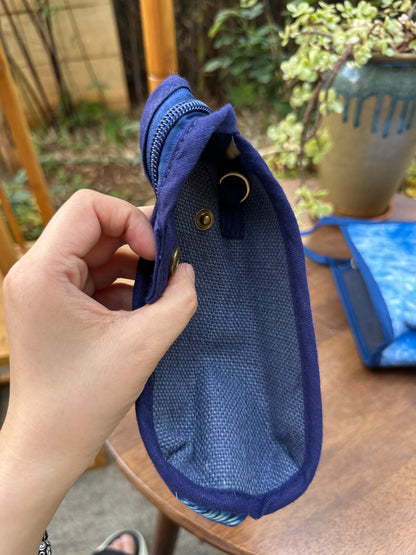 Tie Dye Linen Cosmetic Bag with Zipper, Handbag with Strap, Crossbody Bag