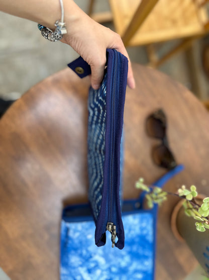 Tie Dye Linen Cosmetic Bag with Zipper, Handbag with Strap, Crossbody Bag