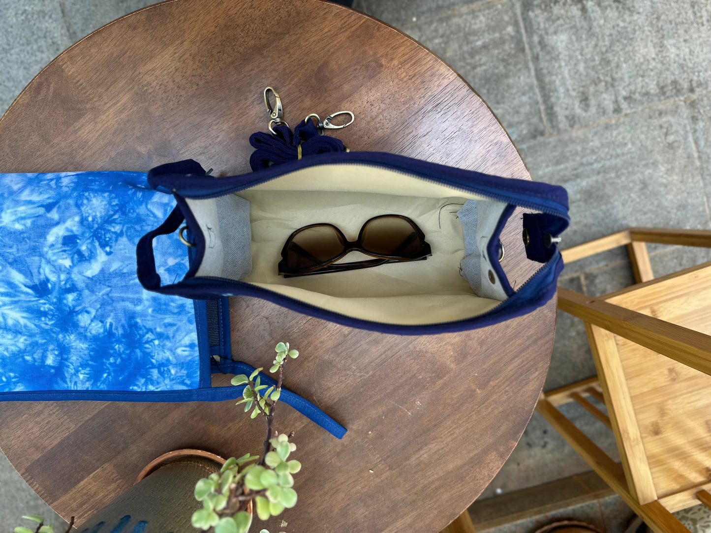 Tie Dye Linen Cosmetic Bag with Zipper, Handbag with Strap, Crossbody Bag