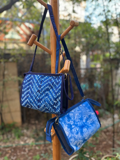 Tie Dye Linen Cosmetic Bag with Zipper, Handbag with Strap, Crossbody Bag