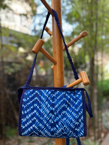 Tie Dye Linen Cosmetic Bag with Zipper, Handbag with Strap, Crossbody Bag