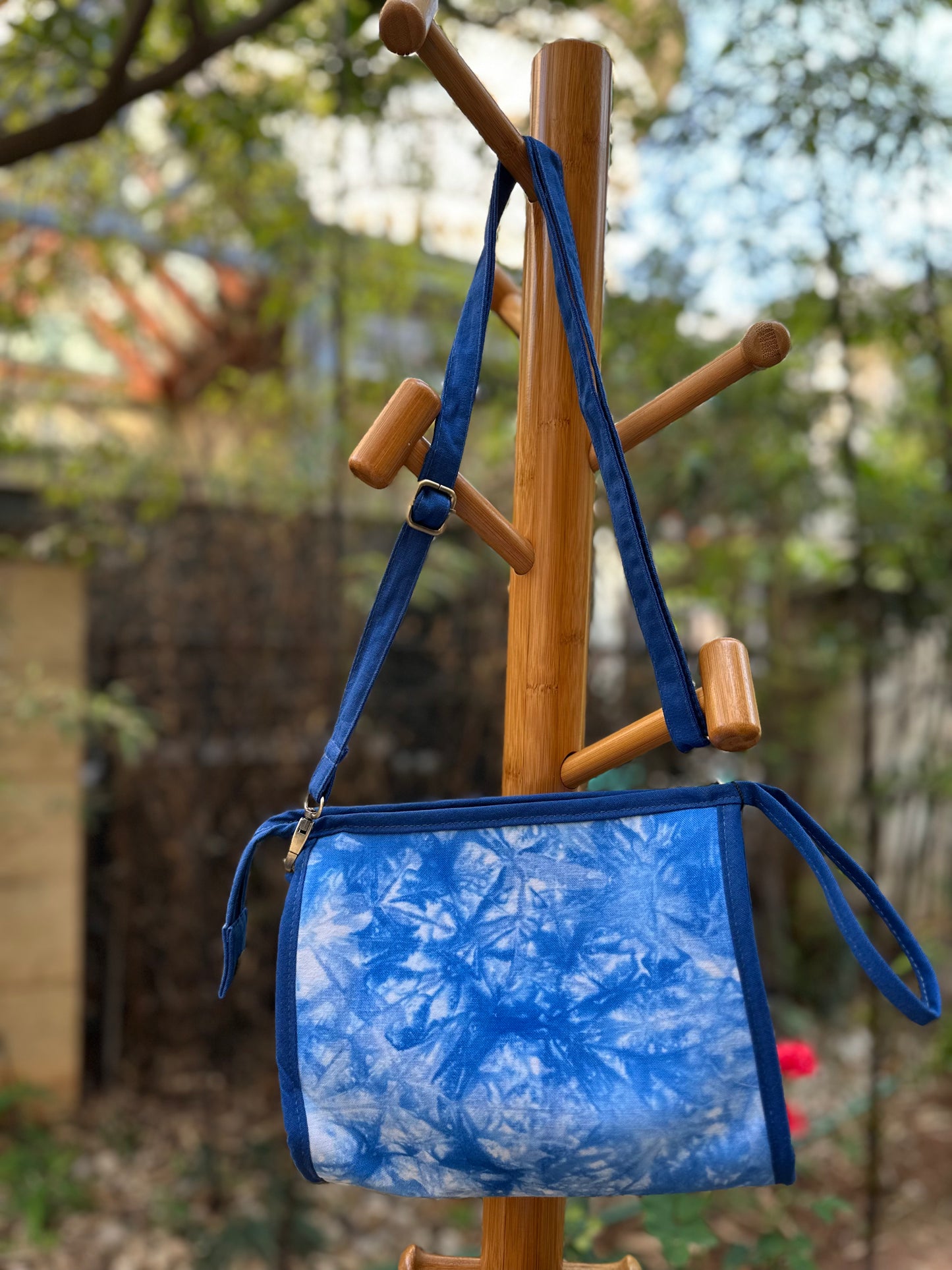 Tie Dye Linen Cosmetic Bag with Zipper, Handbag with Strap, Crossbody Bag