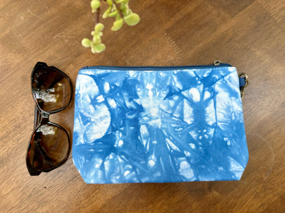 Tie Dye Linen Cosmetic Bag with Zipper Closure, Handbag with Strap