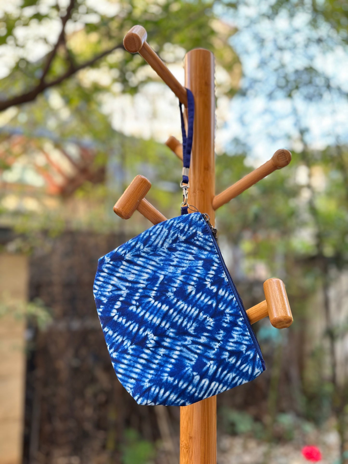 Tie Dye Linen Cosmetic Bag with Zipper Closure, Handbag with Strap