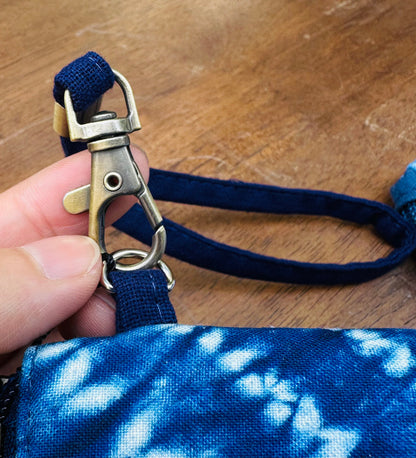 Tie Dye Linen Cosmetic Bag with Zipper Closure, Handbag with Strap