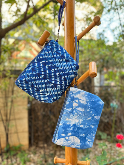 Tie Dye Linen Cosmetic Bag with Zipper Closure, Handbag with Strap