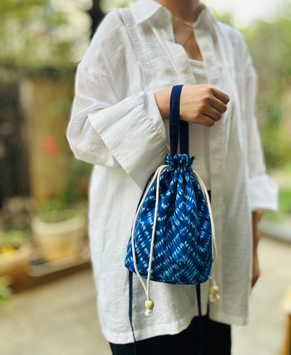 Tie Dye Linen Straw Bag, Handbag Pouch Blue, Top Handle Bag, Crossbody Bag