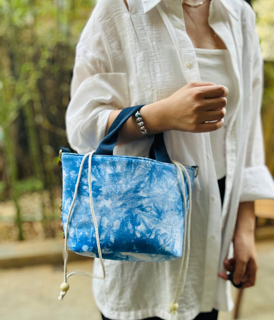 Tie Dye Linen Straw Bag, Top Handle Bag, Crossbody Bag