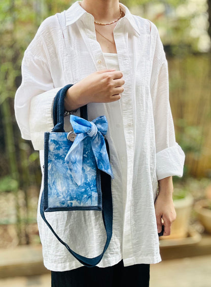 Tie Dye Linen Handbag with Buckle Closure, Crossbody Bag for Women, Shoulder Bag