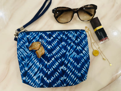 Tie Dye Linen Cosmetic Bag with Zipper Closure, Handbag with Strap