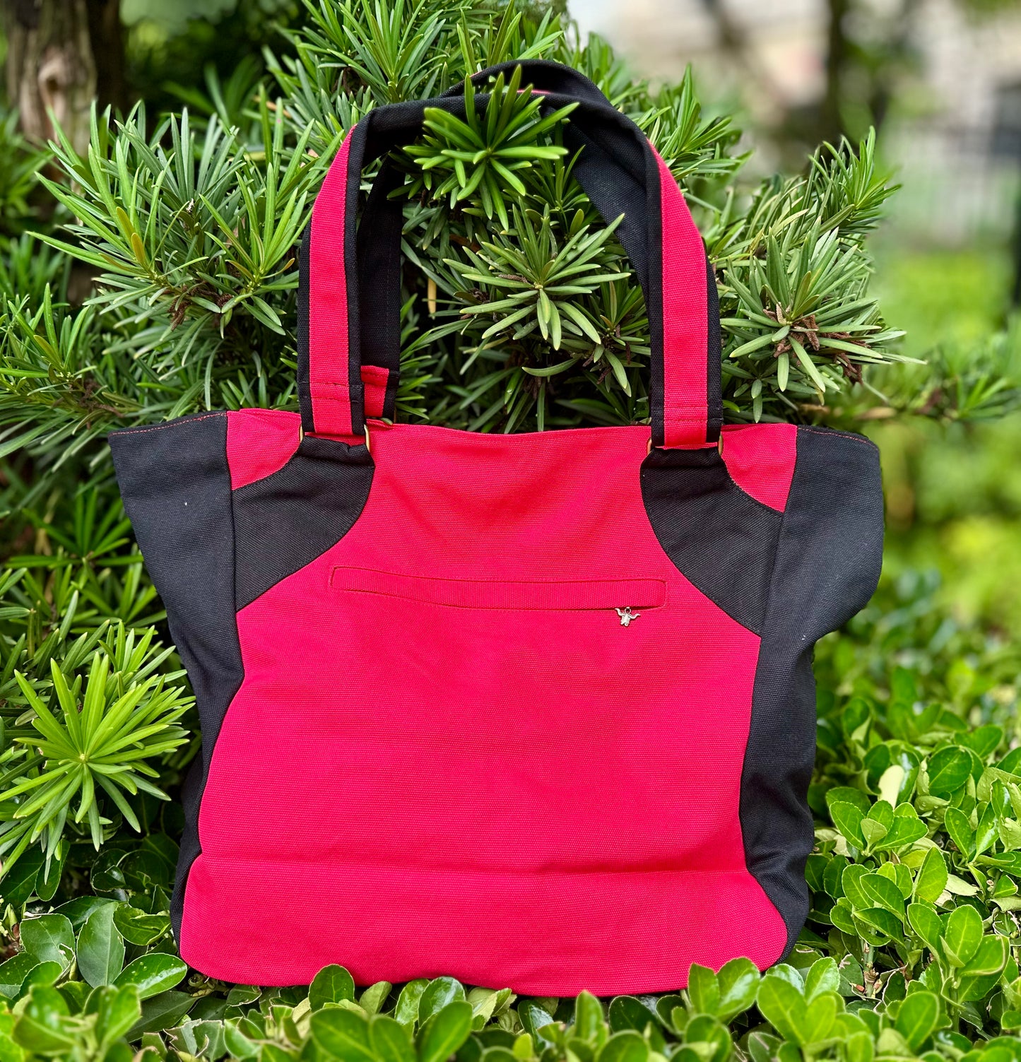 Linen Handbag with Zipper Closure, Knitted Patten Tote bag Red, Shoulder Bag for Women