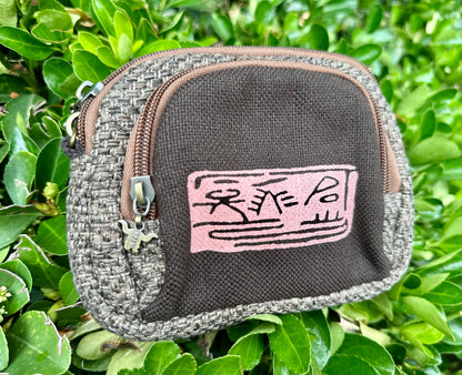 Linen Cosmetic Bag with Zipper, Handbag with Strap, Crossbody Bag with Dongba Pictographs