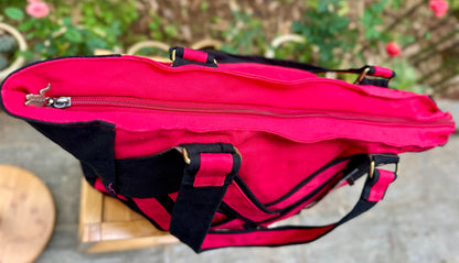 Linen Handbag with Zipper Closure, Knitted Patten Tote bag Red, Shoulder Bag for Women