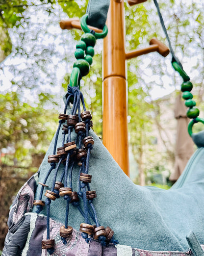 Boho Linen Handbag with Zipper Closure, Tote bag with Beads Charms on the Strap, Shoulder Bag for Women, Crossbody Bag