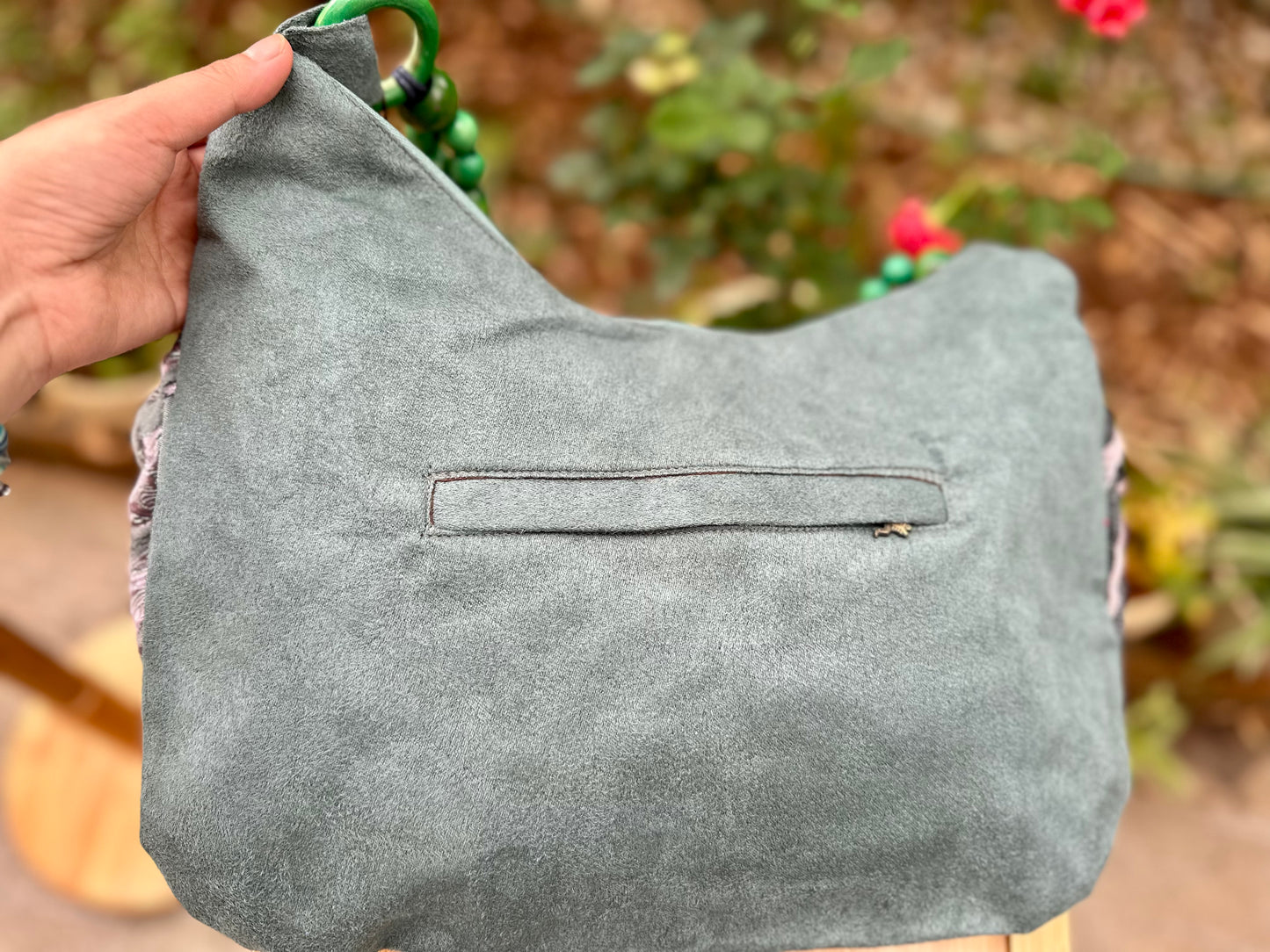 Boho Linen Handbag with Zipper Closure, Tote bag with Beads Charms on the Strap, Shoulder Bag for Women, Crossbody Bag