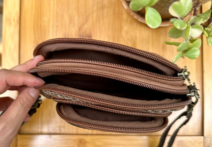 Linen Cosmetic Bag with Zipper, Handbag with Strap, Crossbody Bag with Dongba Pictographs