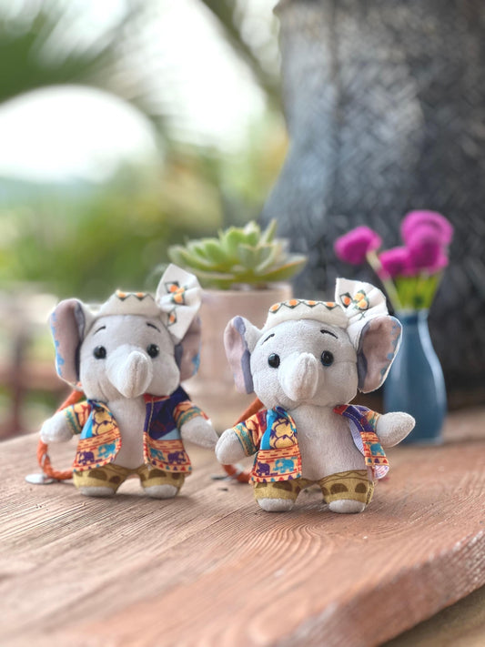 Handmade Royal Elephant Plushie Keychain with Ethnic Characteristics, Unique Stuffed Elephant Doll Keychain with Strap